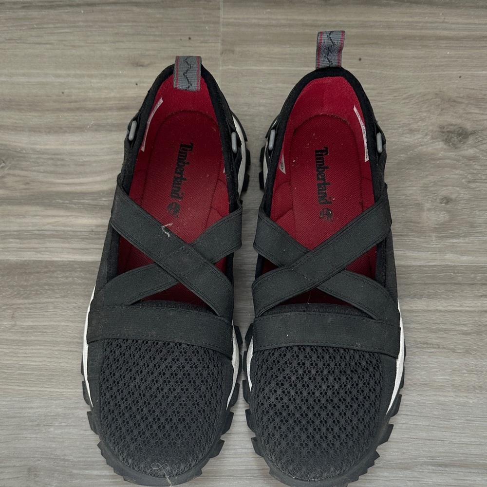 Timberland Black Mesh Slip-On Shoes with Red Interior